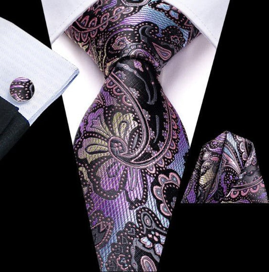 Rainbow Floral Silk Tie Set - Masculine Clothes