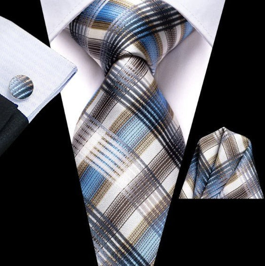 Light Blue Checkered Tie Set - Masculine Clothes