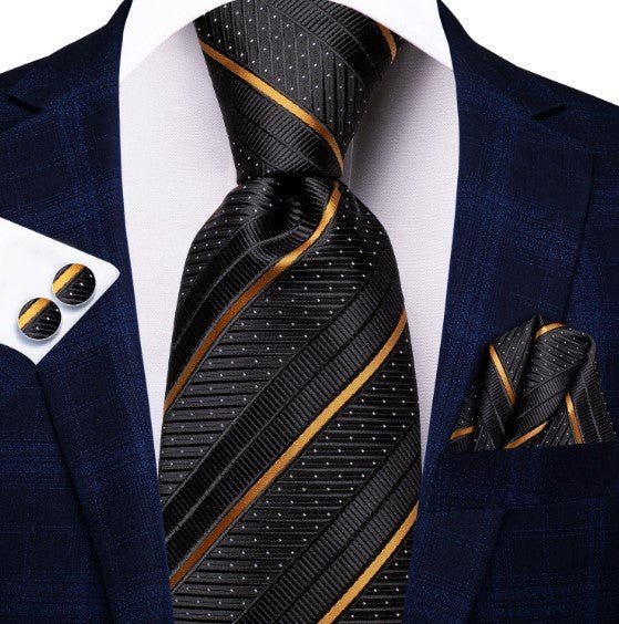 Gold Lines In Black Tie Set - Masculine Clothes