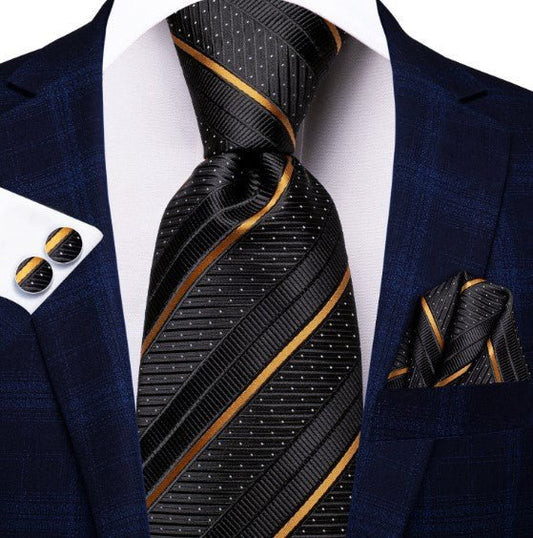 Gold Lines In Black Tie Set - Masculine Clothes