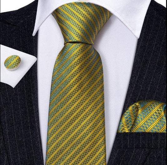 Yellow and Blue Silk Tie Set - Masculine Clothes