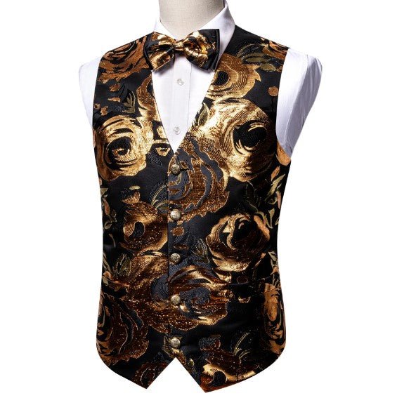 Brown Roses In Black Vest Set - Masculine Clothes
