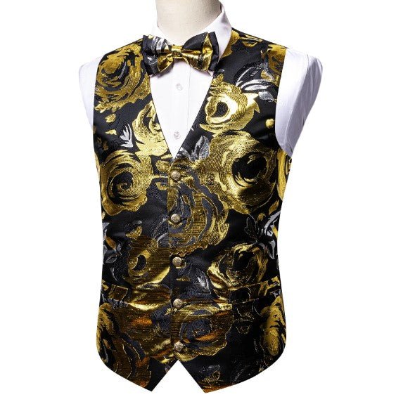 Gold Roses In Black Vest Set - Masculine Clothes