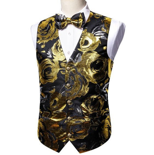 Gold Roses In Black Vest Set - Masculine Clothes