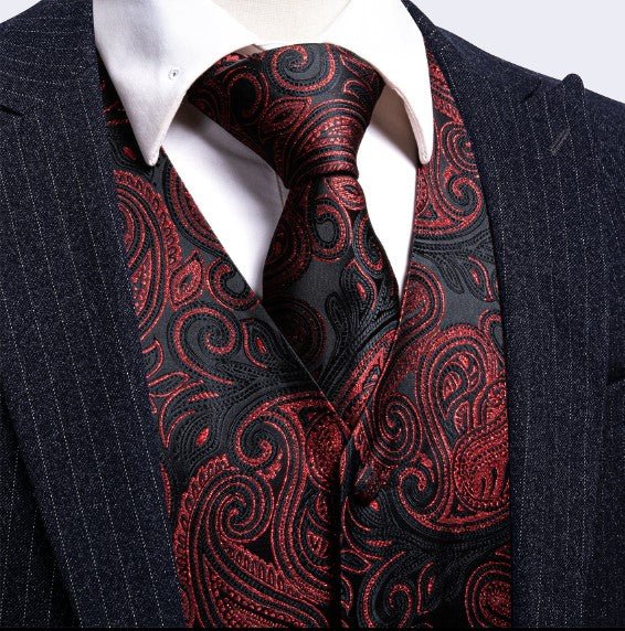Red Heart Leaves In Black Vest and Tie - Masculine Clothes