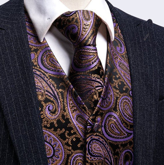 Purple Leaves In Brown Vest and Tie - Masculine Clothes