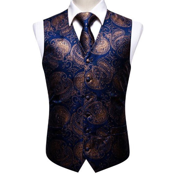 Gold Heart Leaves In Blue Vest and Tie - Masculine Clothes