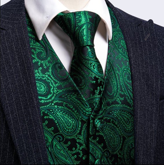 Green Floral Silk Vest and Tie - Masculine Clothes