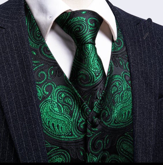 Green Heart Leaves In Black Vest and Tie - Masculine Clothes