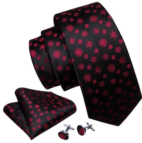 Red Starry Night Tie Set In Black - Masculine Clothes