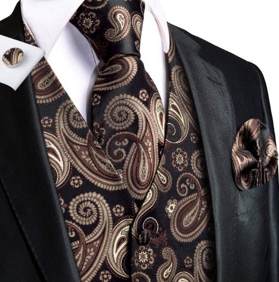 Brown Leaves Paisley Vest Set - Masculine Clothes