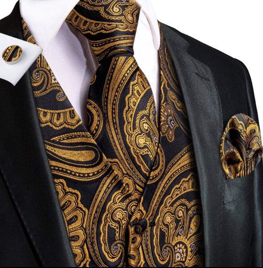 Golden Yellow Floral Vest Set - Masculine Clothes