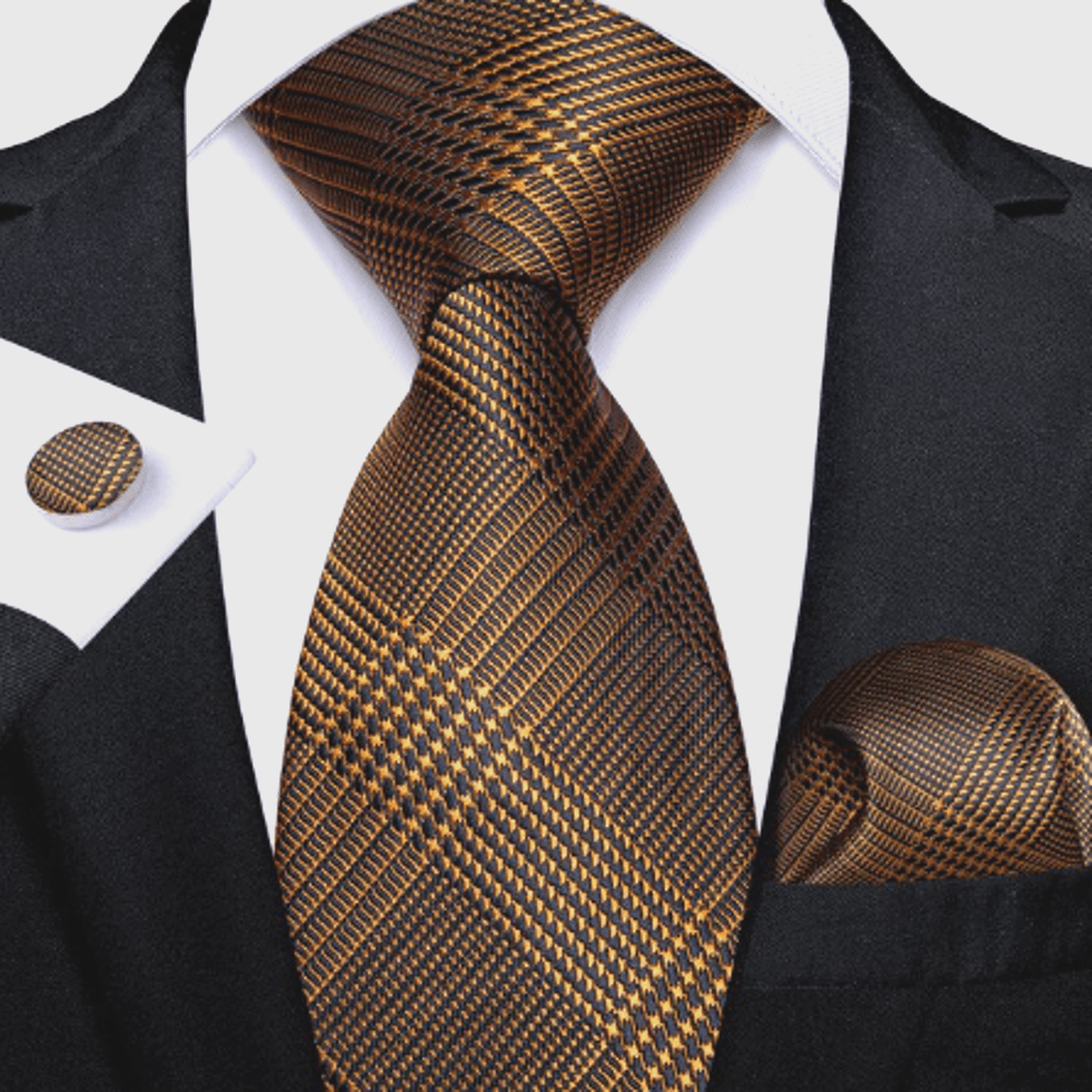 Brown Plaid Silk Tie Set - Masculine Clothes