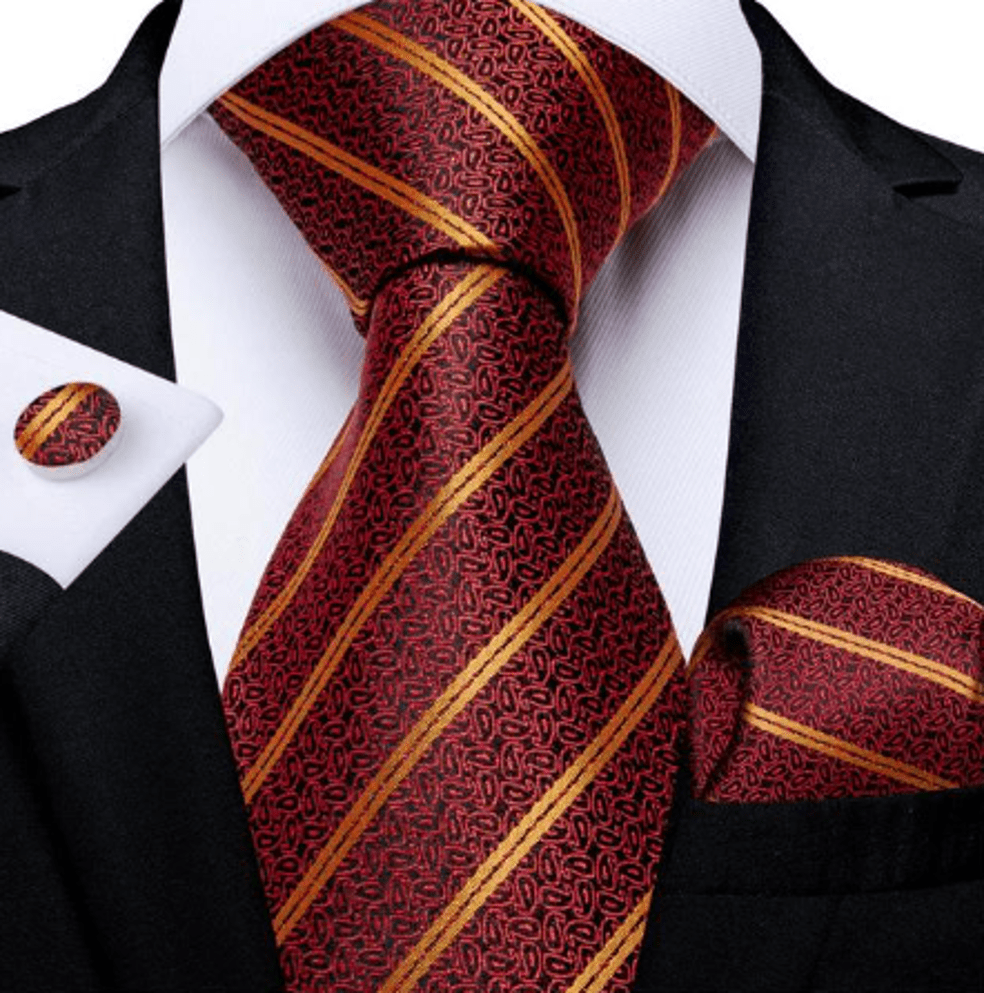 Rusty Orange Lines Silk Tie Set - Masculine Clothes