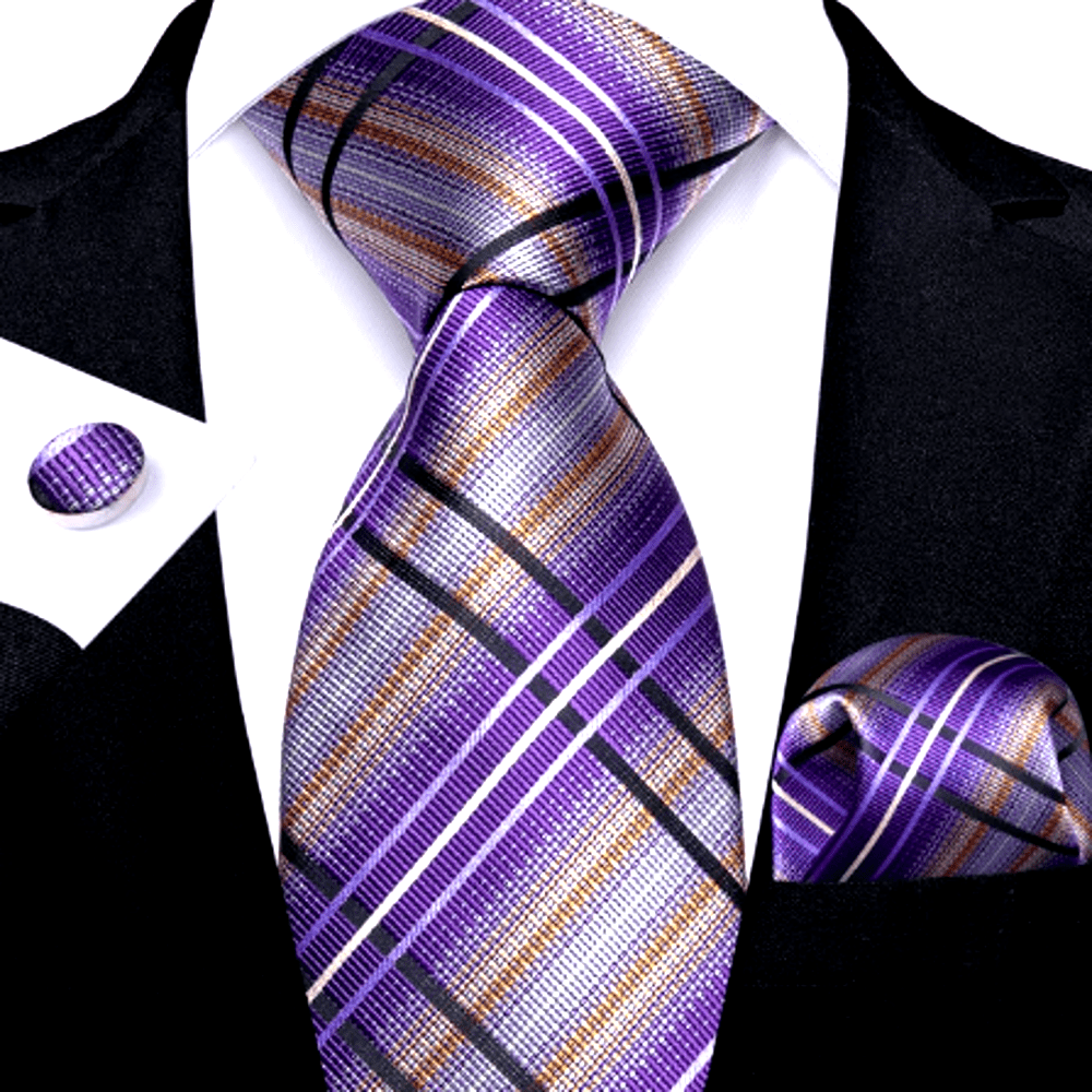 Purple Checkered Silk Tie Set - Masculine Clothes