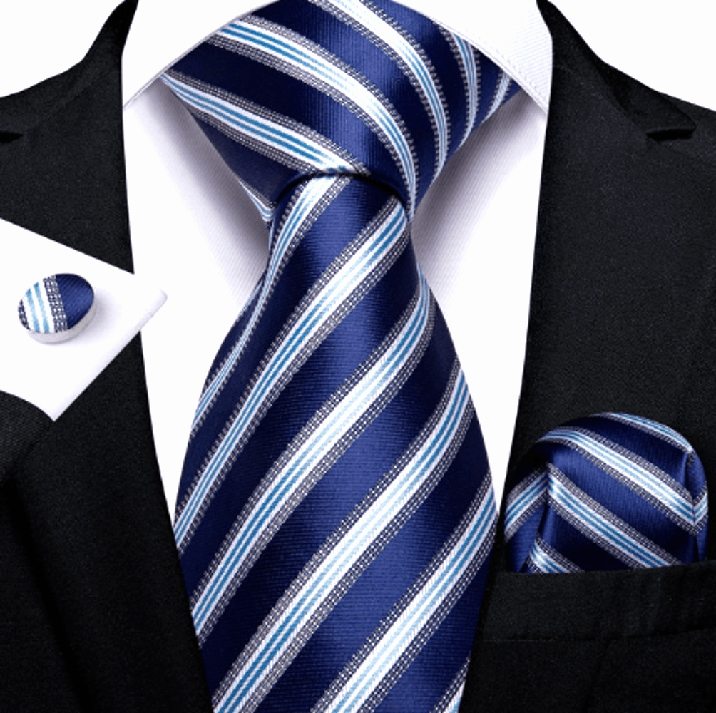 Blue Striped Silk Tie Set - Masculine Clothes