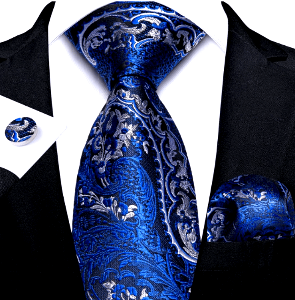 White Vineyard In Blue Silk Tie Set - Masculine Clothes