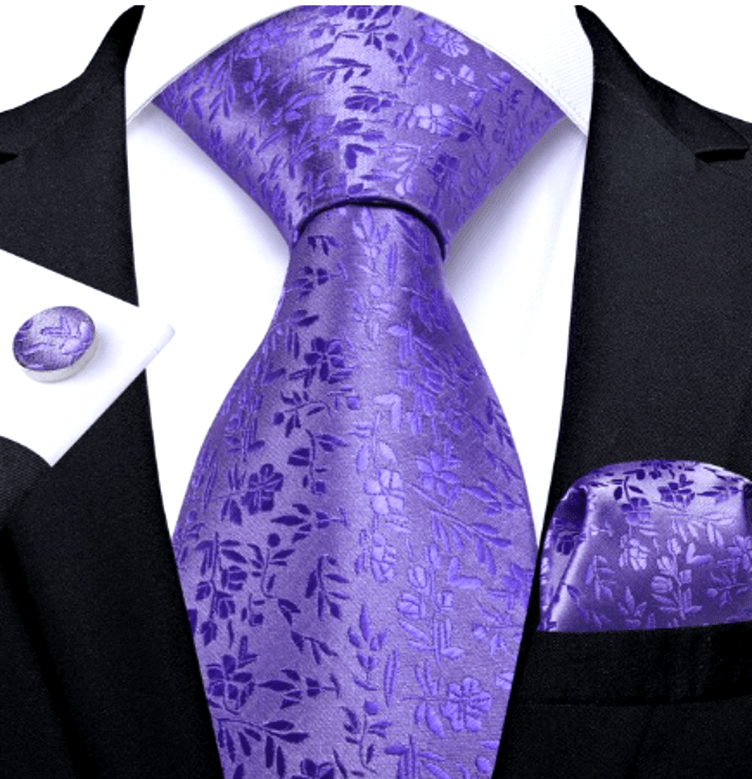 Lavender Tiny Leaves Silk Tie Set - Masculine Clothes