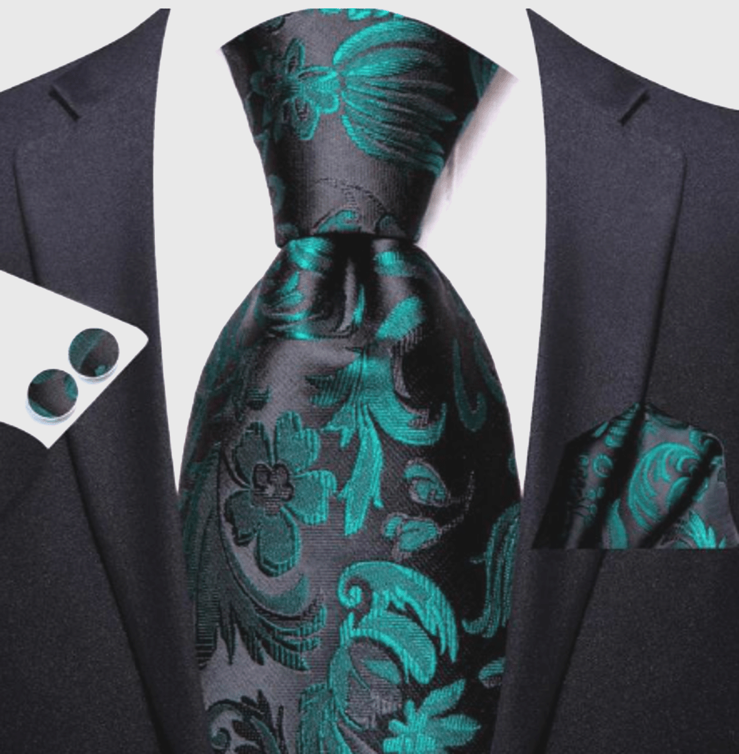 Beautiful Flower In Midnight Black Tie Set - Masculine Clothes