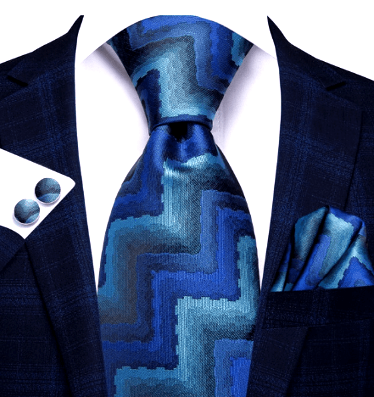 Zigzag Blue Colours Silk Tie Set - Masculine Clothes