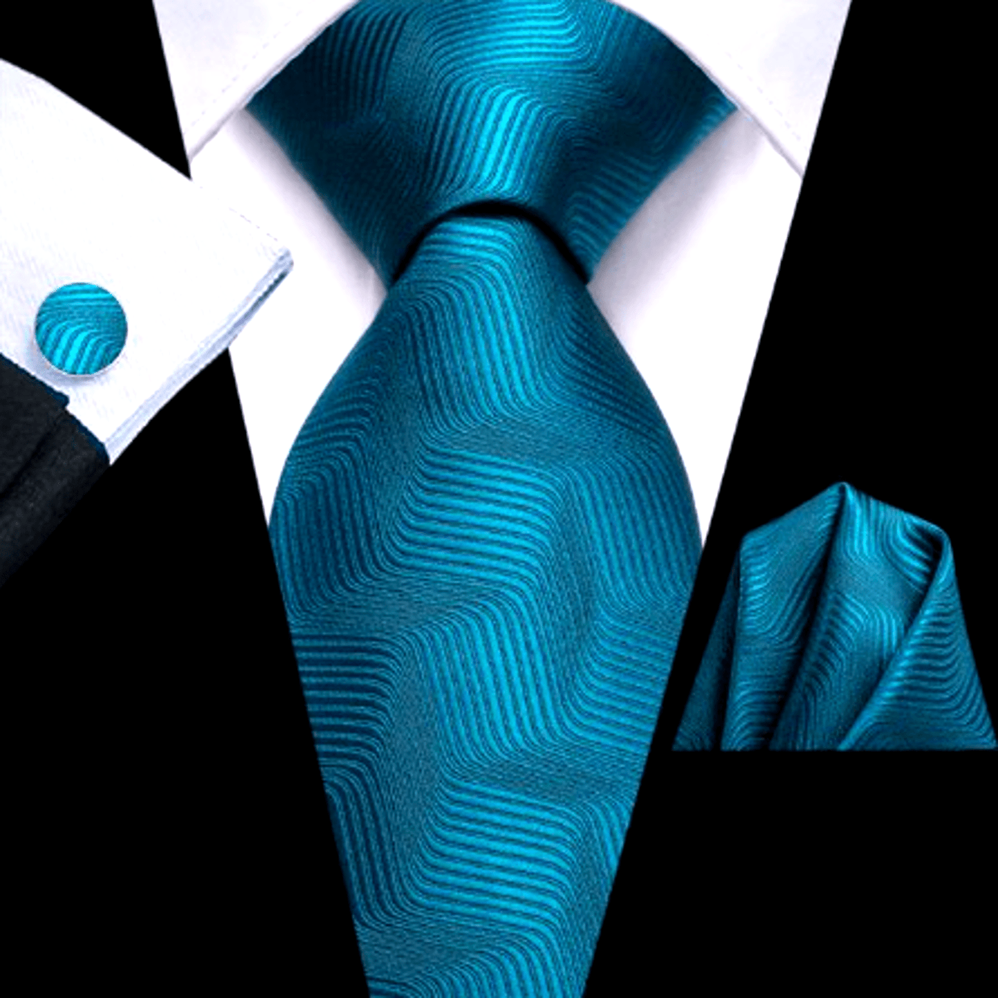 Cerulean Square Waves Silk Tie Set - Masculine Clothes