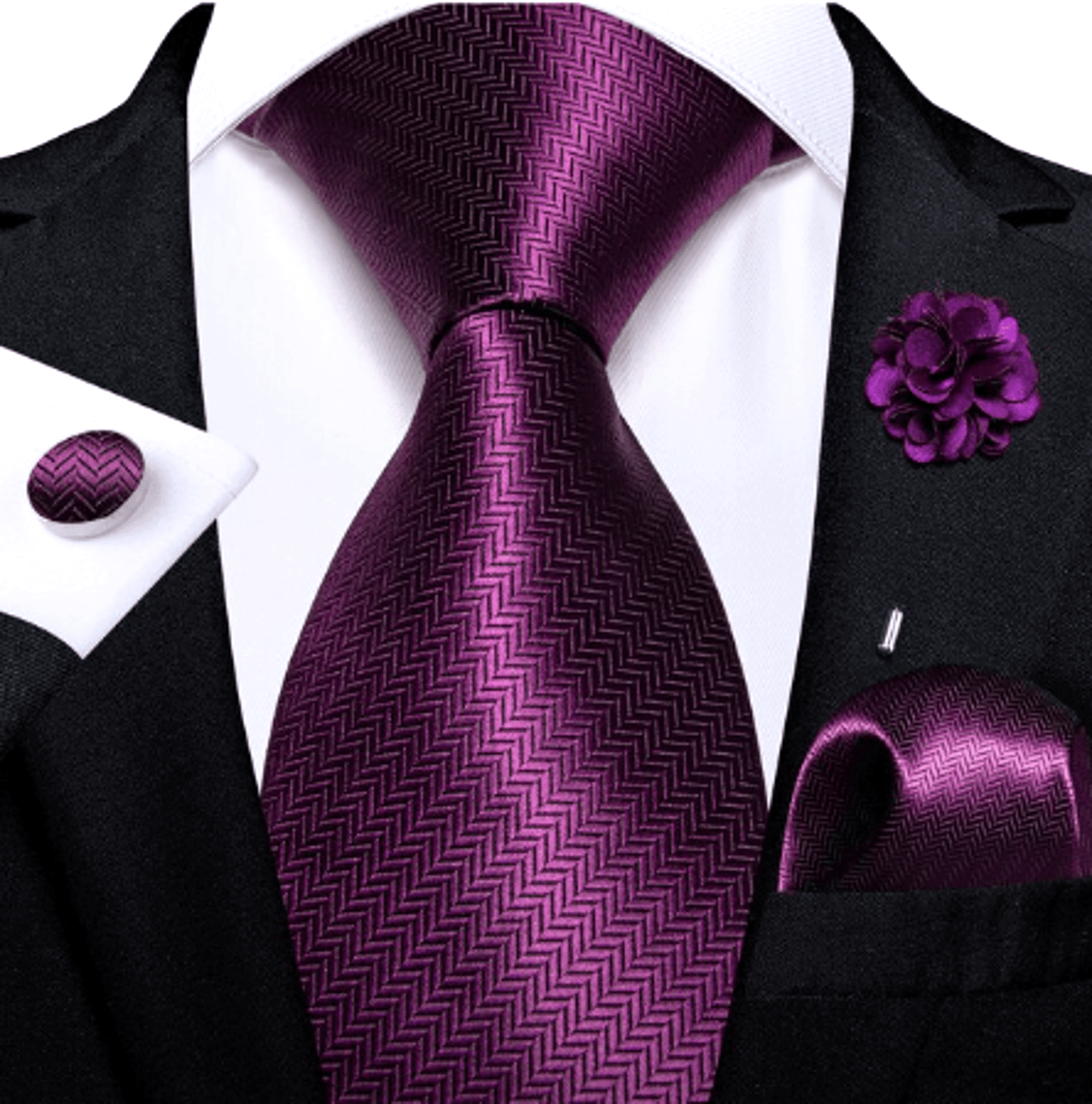 Classic Purple Silk Tie Set with Free Brooch - Masculine Clothes