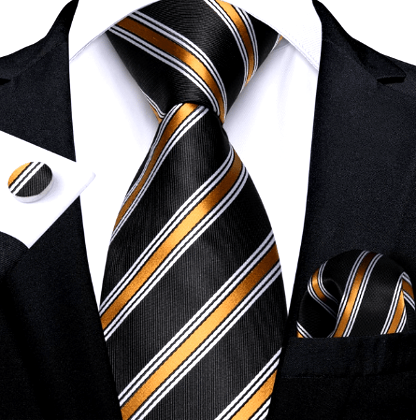 Golden Brown Stripes In Black Tie Set - Masculine Clothes