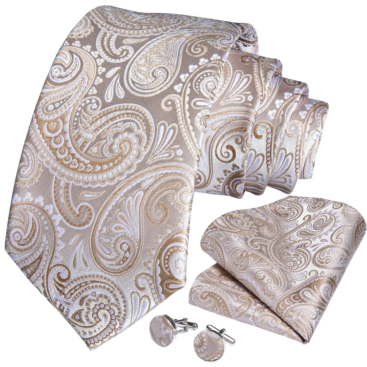 Champagne Floral Silk Tie Set - Masculine Clothes