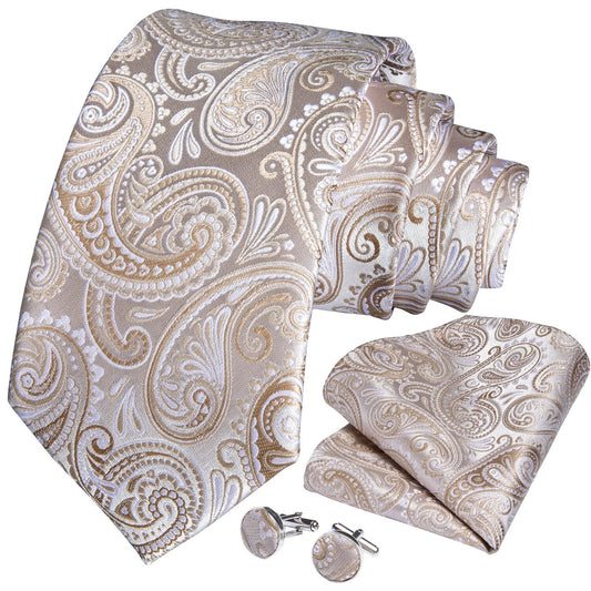 Champagne Floral Silk Tie Set - Masculine Clothes