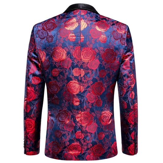 Red Roses In Blue Tuxedo Jacket - Masculine Clothes