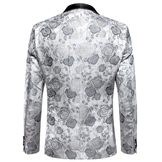 Gray Roses In White Tuxedo Jacket - Masculine Clothes