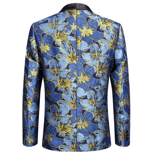 Yellow Floral with Blue Leaves Tuxedo Jacket - Masculine Clothes