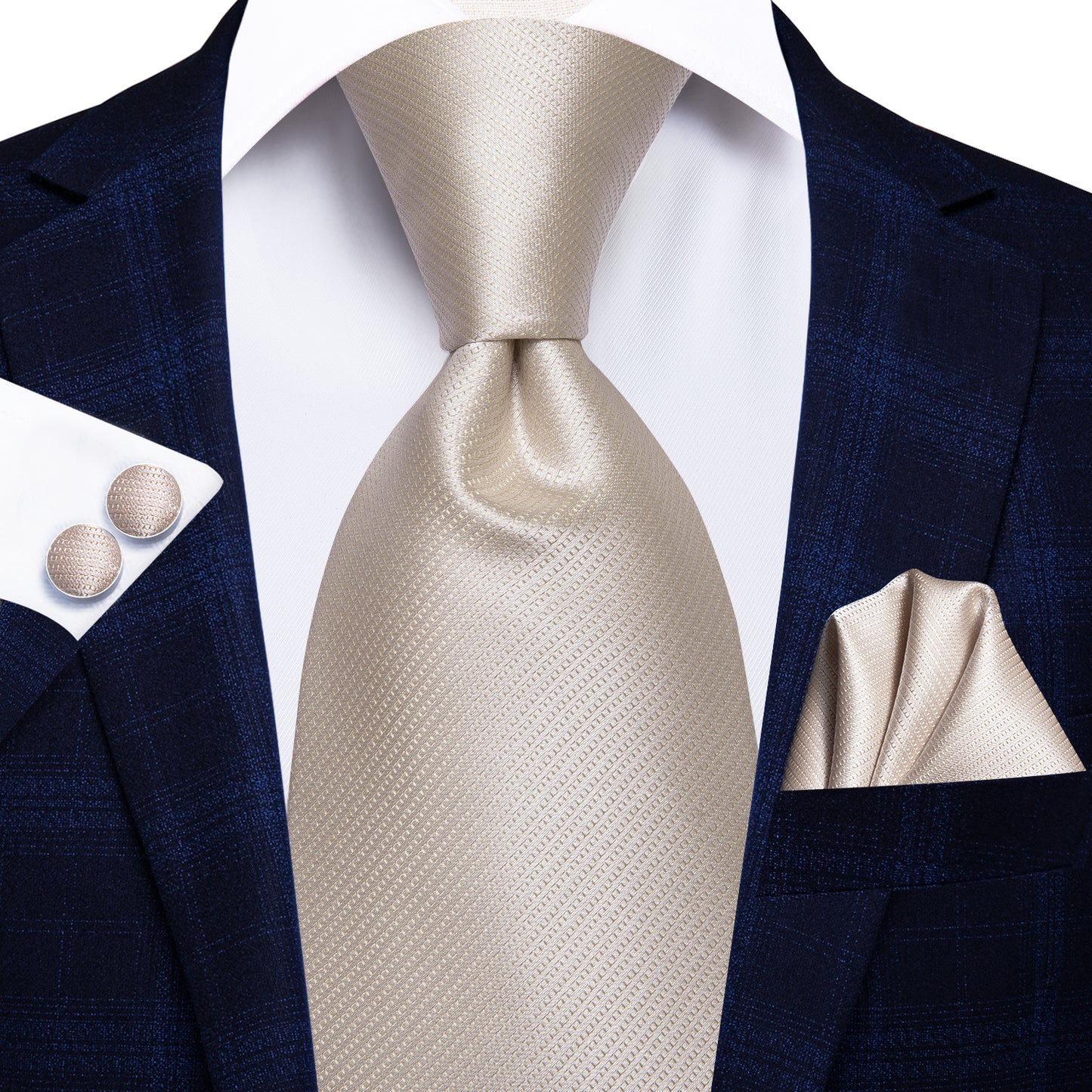Champagne Plain XL Tie, Pocket Square and Cufflinks - Masculine Clothes