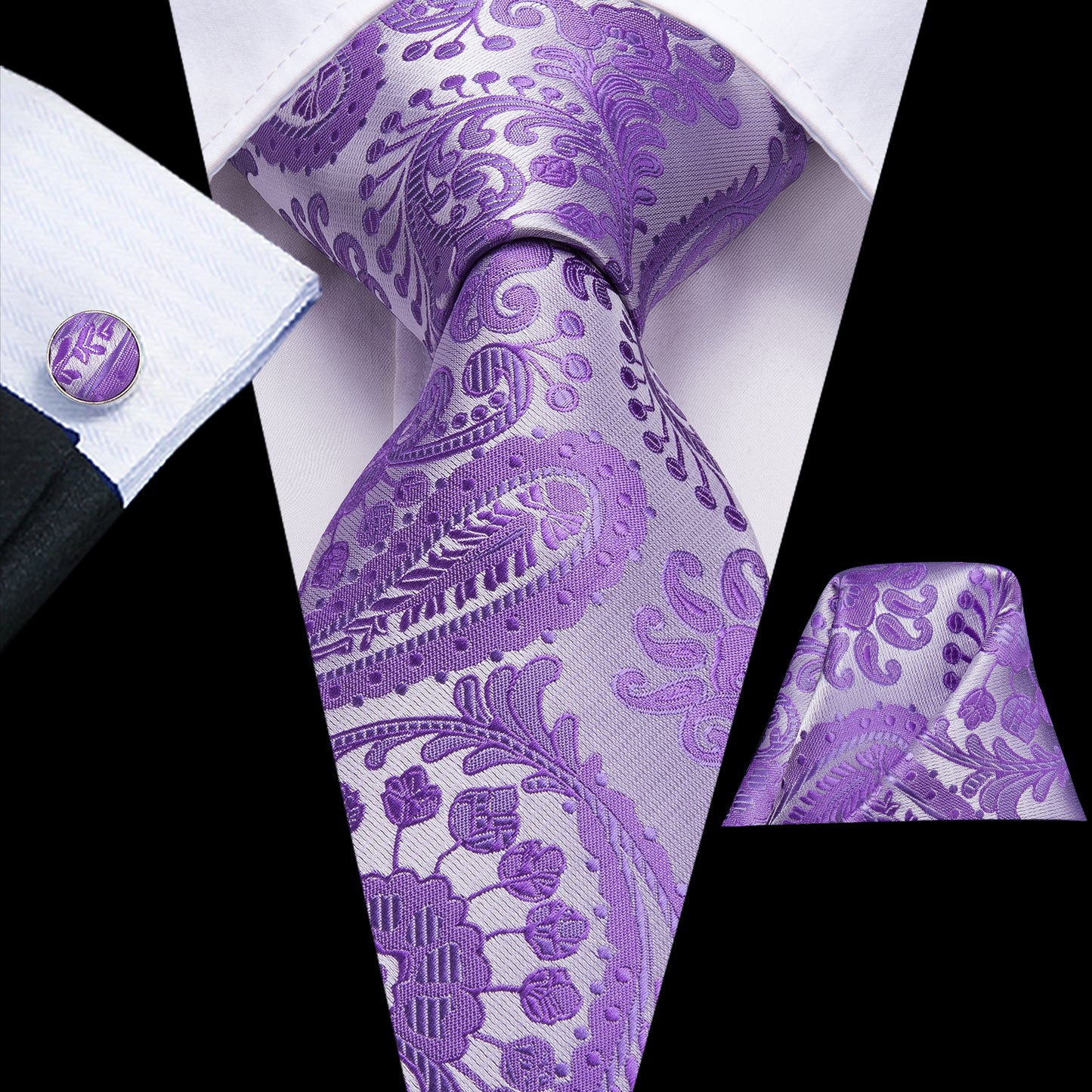 Purple Floral In Silver XL Tie Set - Masculine Clothes