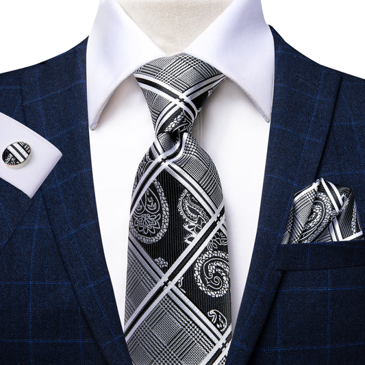 Black and White Checkered XL Tie Set - Masculine Clothes