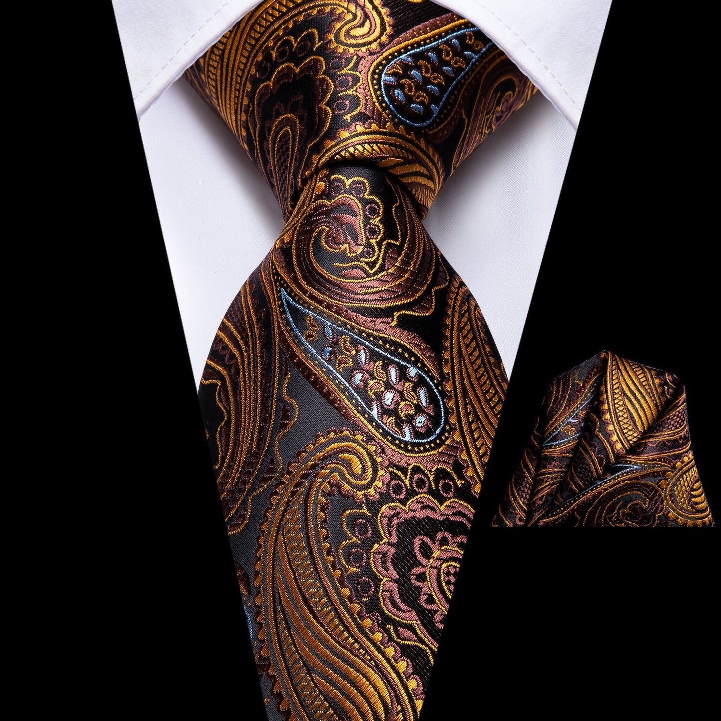 Golden Brown Floral XL Tie Set - Masculine Clothes