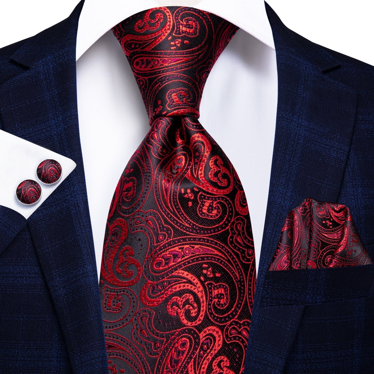 Red and Black Floral Silk XL Tie Set - Masculine Clothes