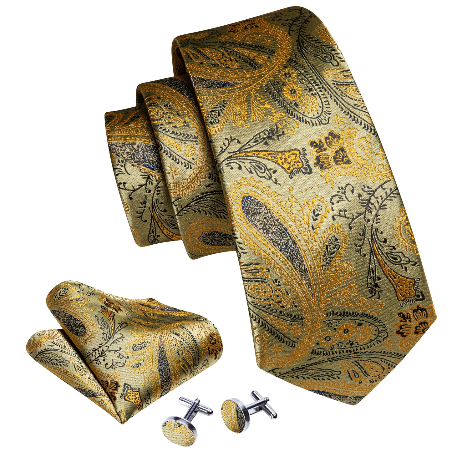 Luxury Yellow Gold Leaves Silk Tie Set - Masculine Clothes