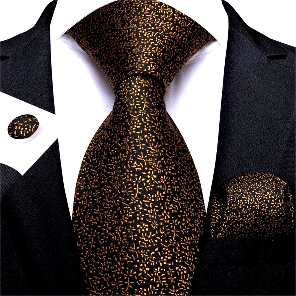 Gold Tiny Leaves In Black Tie Set - Masculine Clothes
