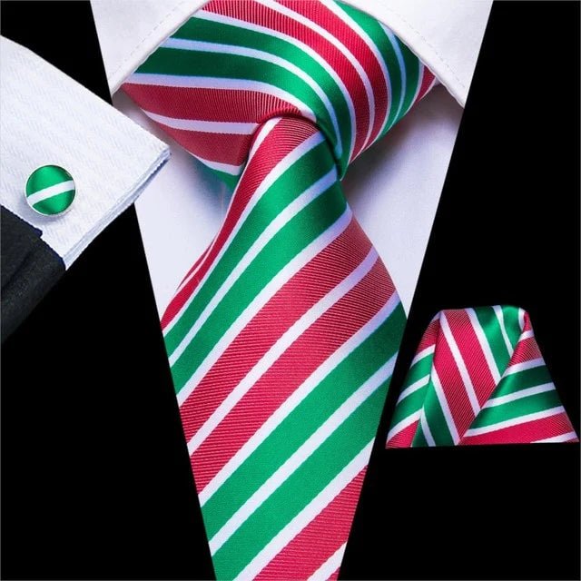 Candy Cane Silk Tie, Pocket Square and Cufflinks - Masculine Clothes