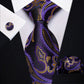 Purple Lines with Gold Leaves Tie Set