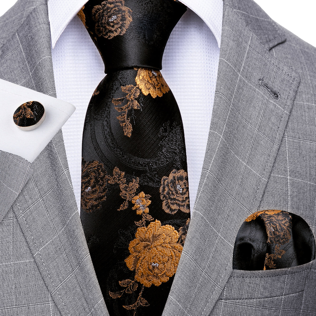 Rose Gold In Black Silk Tie Set