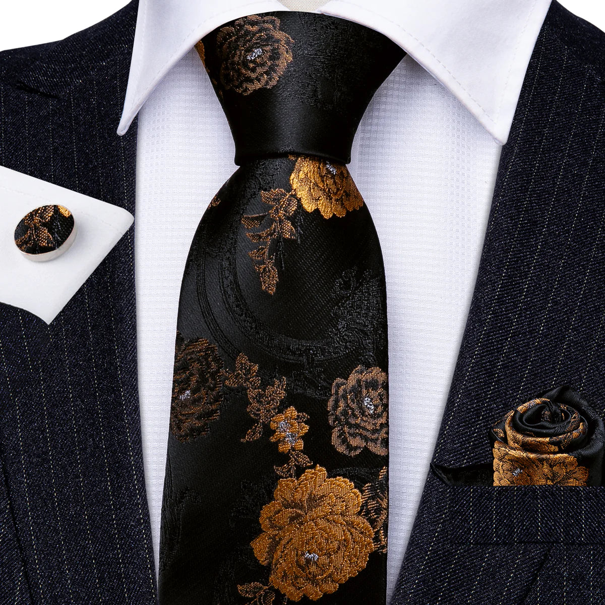 Rose Gold In Black Silk Tie Set