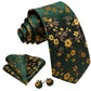 Premium Dark Green with Floral Silk Tie, Pocket Square and Cufflinks - Masculine Clothes