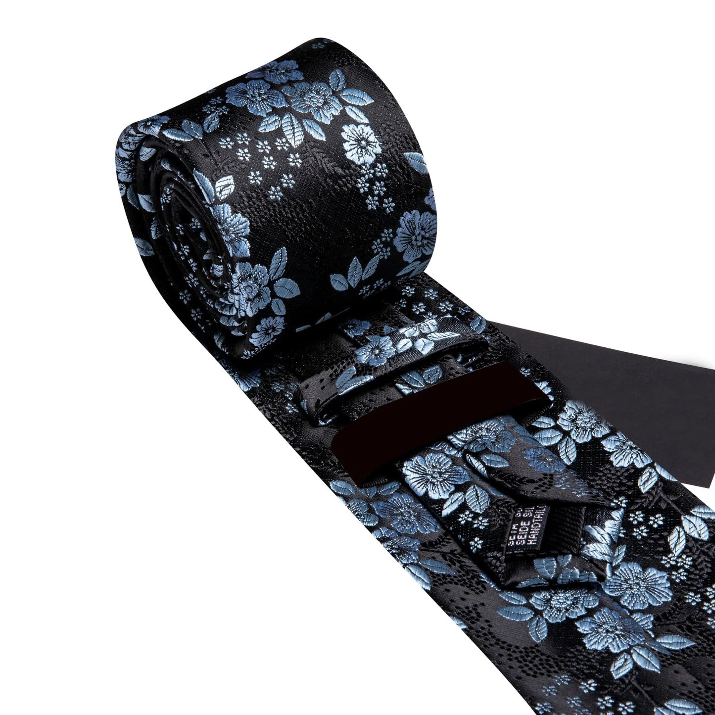 Luxury Light Blue Tiny Flowers In Black Tie Set