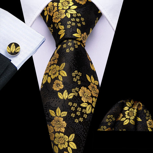 Luxury Yellow Tiny Flowers In Black Tie Set