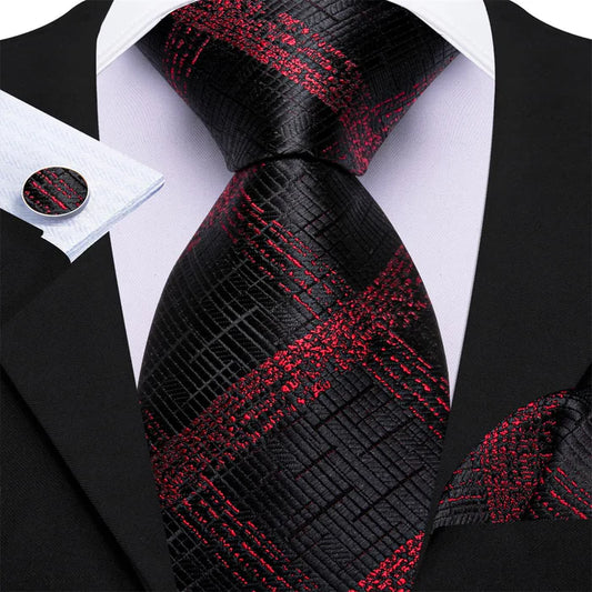 Premium Red Striped In Black Tie Set