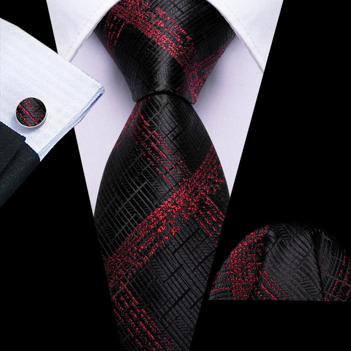 Premium Red Striped In Black Tie Set