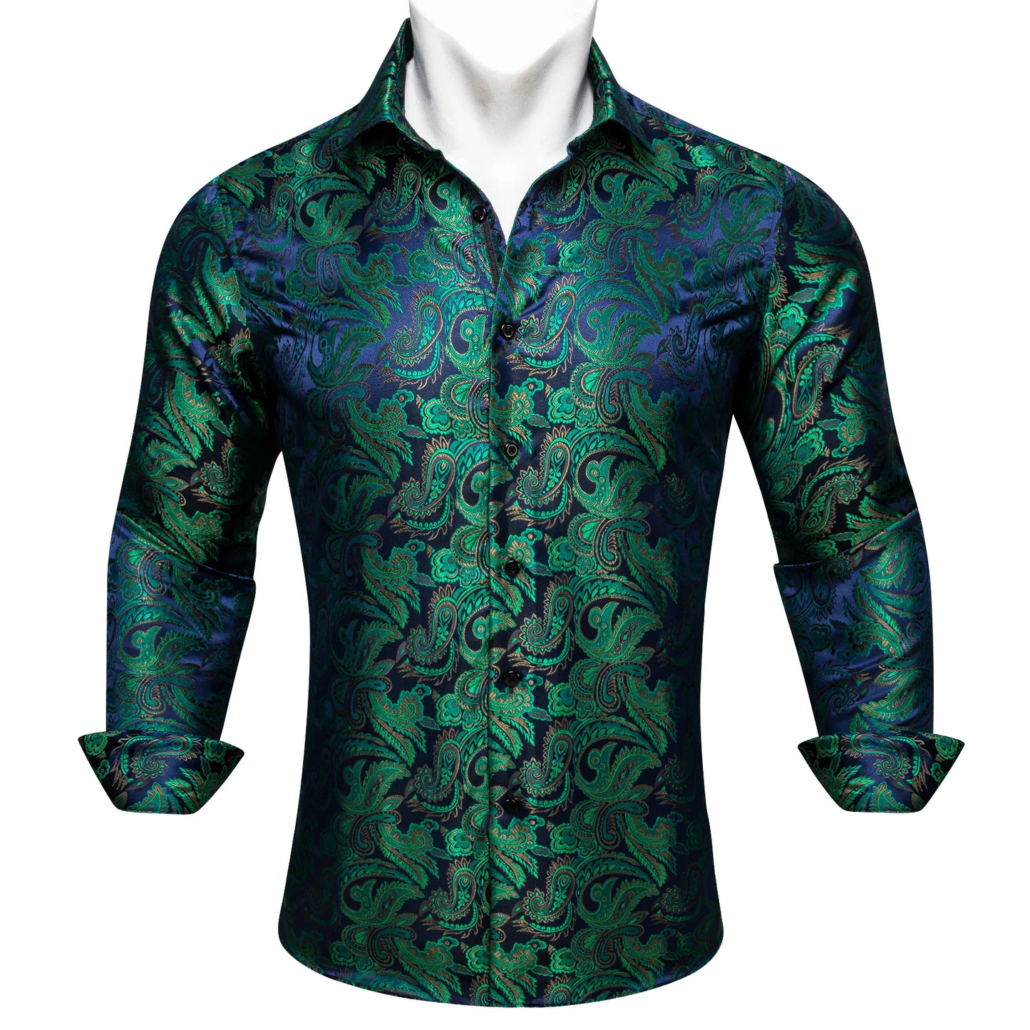 Green Floral Paisley Silk Shirt