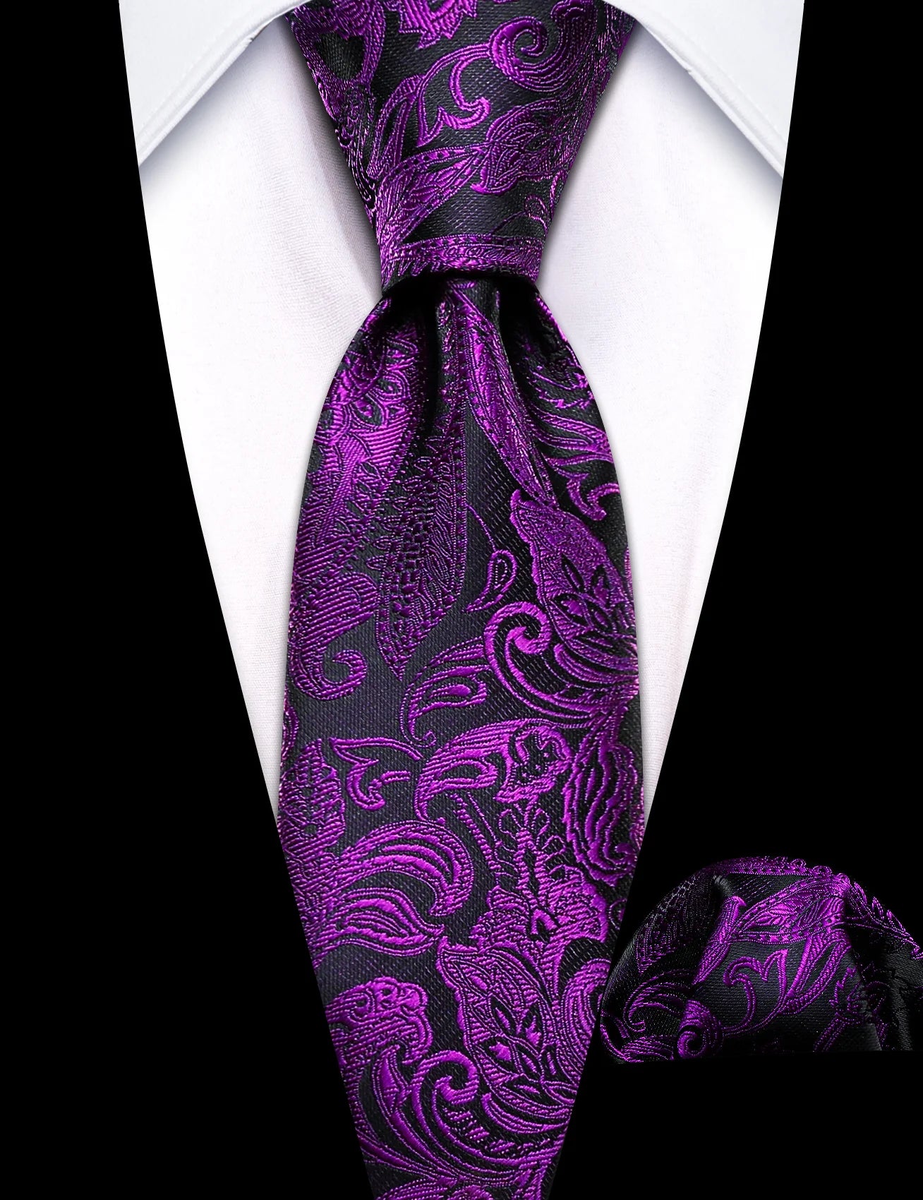 Kids Purple Floral Silk Tie and Pocket Square